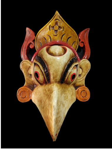 Handmade Wooden Mask Of Garudha, Painted White
