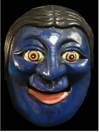 Handmade Wooden Mask Of Joker (Hair), Painted Blue