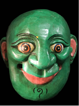 Handmade Wooden Mask Of Joker, Painted Green