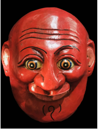 Handmade Wooden Mask Of Joker, Painted Red