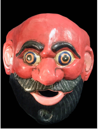 Handmade Wooden Mask Of Joker (Beard), Painted Red