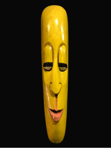 Handmade Wooden Mask Of Long Face Somalian, Painted Yellow