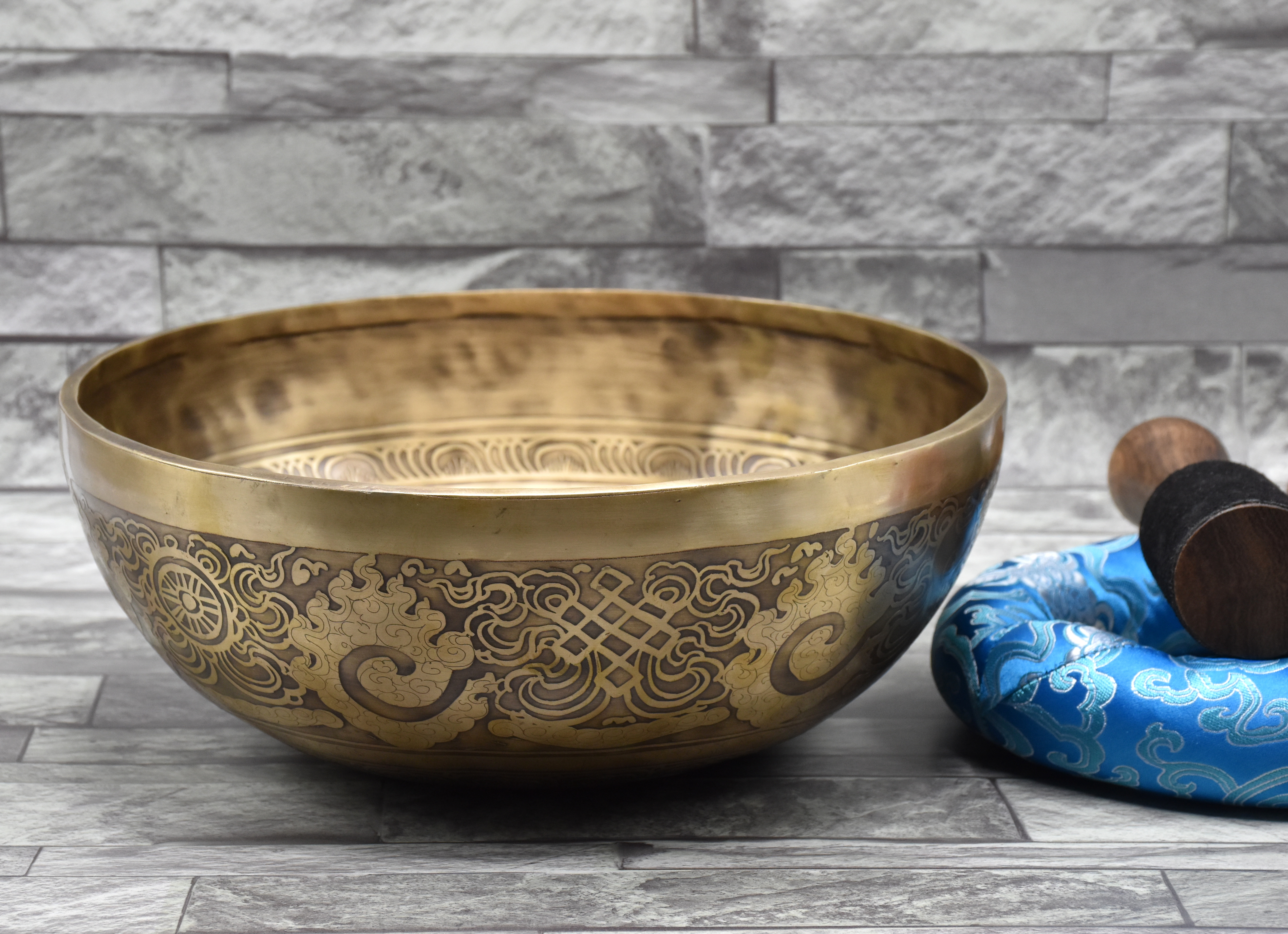 10" Mantra Carved Singing Bowl Yoga Set Bowl